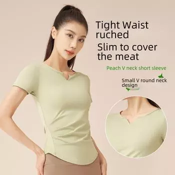 Футболка Juyitang с V-образным вырезом и короткими рукавами для фитнеса для женщин — универсальный спортивный топ для бега и йоги L чёрный/звезда