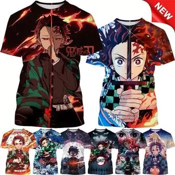 Футболка Kamado Tanjirou Fashion Personality с принтом в виде аниме Demon Slayer, 3D, повседневная, с круглым вырезом и коротким рукавом M