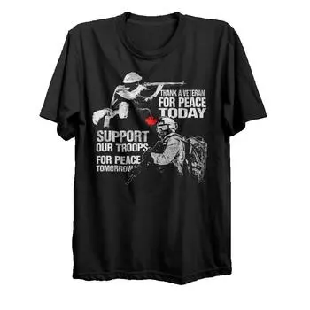 Футболка канадской армии «Поблагодарите ветерана, поддержите наши войска». Хлопковая мужская футболка премиум-класса с коротким рукавом и круглым вырезом, новинка S-3XL S чёрный