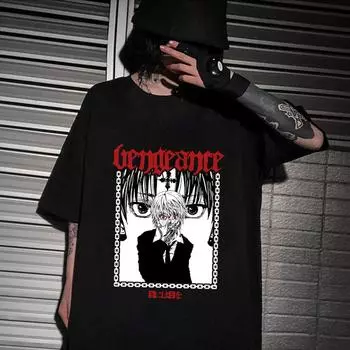 Футболка Kawaii Hunter X Hunter Killua Zoldyck, мужская модная футболка Harajuku Kurapika, футболка 90-х годов, милая футболка с рисунком Хисока, мужские футболки S чёрный
