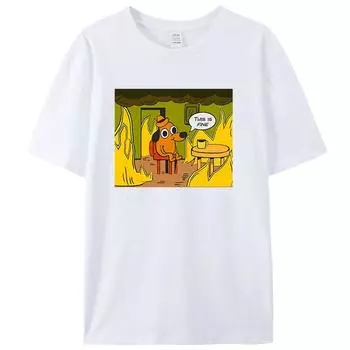Футболка Kawaii This Is Fine Things Are Going To Be Ok Meme Креативная футболка Подарок для друзей из Харадзюку Женская одежда унисекс 4XL чёрный