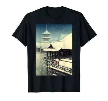 Футболка Kawase Hasui Snow Winter Temple с новым принтом Japanese Art Spring Snow Kyoto Shimizu