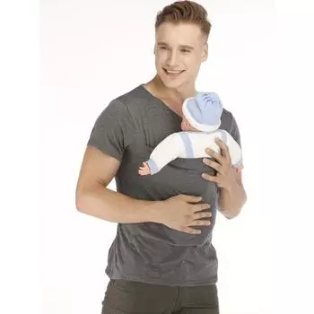 Футболка «Кенгуру для отца и ребенка», мужская однотонная футболка с v-образным вырезом и сумкой, дышащая футболка для переноски S(36) чёрный