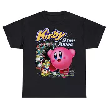 Футболка Kirby Star Allies, повседневная, забавная, японская, аниме, хлопковая, с коротким рукавом, в стиле Харадзюку, уличная, винтажная, повседневная, унисекс, топы S