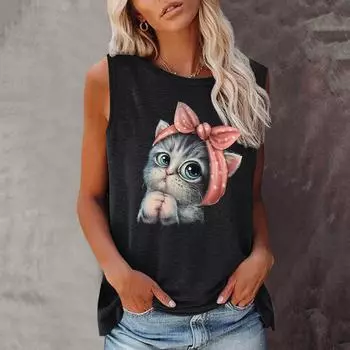 Футболка Kitten The Bear, повседневный топ с короткими рукавами и круглым вырезом для лета и весны, женская одежда, топы Harajuku S