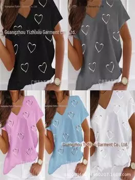 Футболка ко Дню святого Валентина в европейском и американском стиле с V-образным вырезом и 3D-принтом в виде сердца S синий