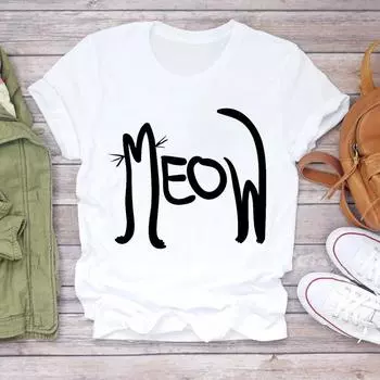 Футболка Lady Cartoon T Tee Top Женская модная одежда с принтом Женская одежда с принтом 90-х милая футболка с коротким рукавом с изображением кошки и животного S