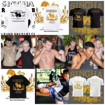 Футболка Lager Beer Singha Lion Муайтай Кикбоксинг MMA Mix Боевое искусство Спорт Хлопок с коротким рукавом Круглый вырез