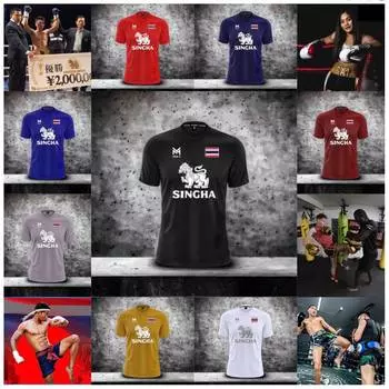 Футболка Лагер Пиво Сингха Лев Национальный флаг Таиланда Муайтай Кикбоксинг ММА Микс Боевые искусства Спорт Хлопок С коротким рукавом Круглый вырез