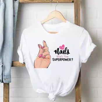 Футболка Леди Письмо Ноготь Письмо 90-х Одежда Женская Футболка Женский Топ С Коротким Рукавом Модная Футболка Летние Футболки С Графикой S белый