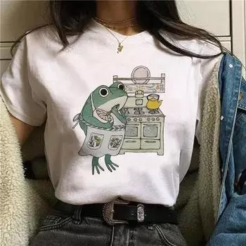 Футболка Leisure Academy Style Cartoon Frog, весенне-летняя футболка Leisure Large, женская футболка Ulzzang Harajuku, модная универсальная короткая футболка S