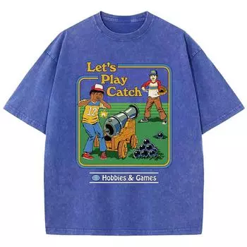 Футболка Let S Play Catch Print женская стираная летняя с круглым вырезом футболки уличная одежда для дистресс дышащая мягкая с коротким рукавом S