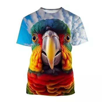 Футболка Летняя 3D-печать с милыми животными попугаями Графические футболки для мужчин, женщин, детей Модные забавные футболки Harajuku Верхняя одежда S