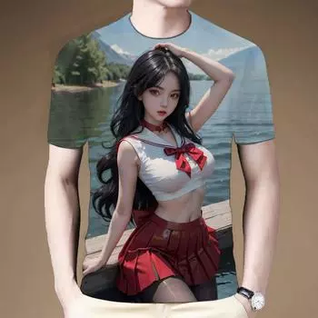 Футболка летняя с коротким рукавом с 3D-принтом, сексуальная, милая, униформа, серия для девочек, мужская и женская, летняя, с коротким рукавом XS