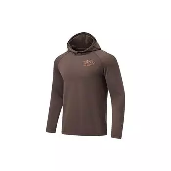 Футболка Li Ning Anti-Five Series с капюшоном и принтом букв, впитывающая пот, флисовая, с длинным рукавом, мужская, угольно-коричневая ATLT105-7 L