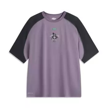 Футболка Li Ning Badfive Letter Splicing с круглым вырезом, удобная, дышащая, универсальная, с коротким рукавом, мужская, темно-фиолетового, черного цвета AHSUD39-2 L