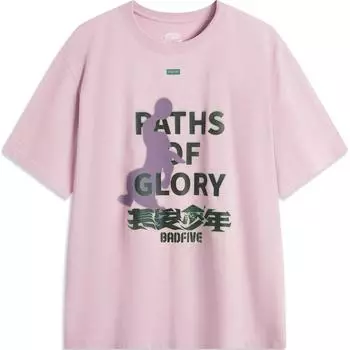 Футболка Li Ning Badfive с круглым вырезом и принтом букв, удобная, дышащая, свободная, с коротким рукавом, мужская, цвет лотоса-розовый, фиолетовый AHSUD35-2 M