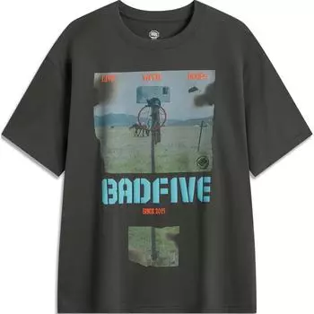 Футболка Li Ning Badfive с круглым вырезом и принтом в виде буквы, удобная, дышащая, универсальная, свободная, с коротким рукавом, мужская, цвет серо-серый AHSU153-2 S