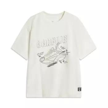 Футболка Li Ning Badfive с круглым вырезом и принтом в виде буквы, удобная, дышащая, универсальная, свободная, с коротким рукавом, мужская, топы, цвет не совсем белый AHSV061-2 S