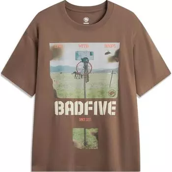 Футболка Li Ning Badfive с круглым вырезом и принтом в виде буквы, удобная, дышащая, универсальная, свободная, с коротким рукавом, мужская, коричневая, AHSU153-4 M