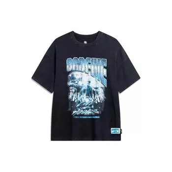 Футболка Li Ning Badfive с принтом в виде букв, удобная, универсальная, дышащая, свободная, с коротким рукавом, мужская, черная, AHSU419-1 M