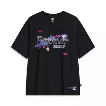 Футболка Li Ning Badfive Seven Cities Collaboration Fog City Trend Letter Print Loose Sports с коротким рукавом, футболки унисекс, черные AHST875-2 S