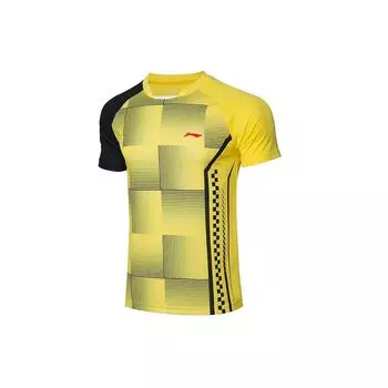 Футболка Li Ning Badminton Series для мужчин, повседневная, спортивная, быстросохнущая, с коротким рукавом, для соревнований, лимонно-желтая AAYR197-1 XXL