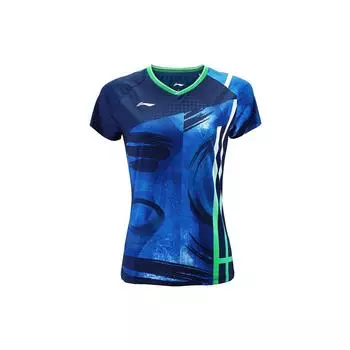 Футболка Li Ning Badminton Series для женщин, повседневная спортивная, дышащая, быстросохнущая, с коротким рукавом, цвет Guangdong-Blue AAYR194-1 S