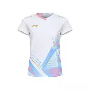 Футболка Li Ning Badminton Series Quick-Dry Cool прямого покроя с коротким рукавом для женщин, белая AAYU128-2 L