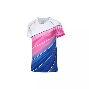 Футболка Li Ning Badminton Series Quick-Dry Professional Competition Sports с коротким рукавом для женщин, стандартные белые, розовые, фиолетовые AAYQ094-2 XL