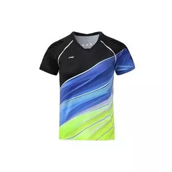 Футболка Li Ning Badminton Series Quick-Dry Professional Competition Sports для женщин, стандартные черные флуоресцентно-зеленые AAYQ094-3 M