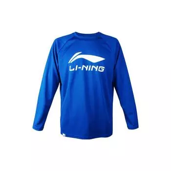 Футболка Li Ning Badminton Series с большим логотипом и круглым вырезом, с длинным рукавом, мужская, кристально-голубая ATLR071-4 M