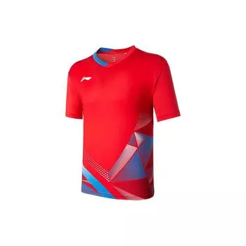 Футболка Li Ning Badminton Series с цветными блоками, дышащая, спортивная, с коротким рукавом, унисекс, цвет «красный киноварь» AAYU129-3 M