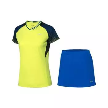 Футболка Li Ning Badminton Series с цветными блоками, быстросохнущая, дышащая, для тренировок и соревнований, с коротким рукавом, простой логотип, повседневная спортивная юбка, комплект AATQ028-2 M