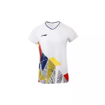 Футболка Li Ning Badminton Series с цветными блоками, дышащая, быстросохнущая, с коротким рукавом, для соревнований, женская, стандартная, белая AAYR374-1 S