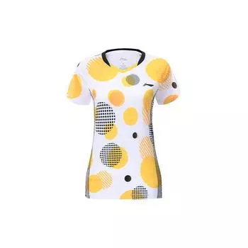 Футболка Li Ning Badminton Series с геометрическим узором и логотипом, влагоотводящая, быстросохнущая, с V-образным вырезом и коротким рукавом, женские топы AAYR382-1 M