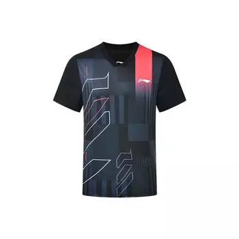 Футболка Li Ning Badminton Series с полосатым логотипом, прямого покроя, удобная, с коротким рукавом, унисекс, черный цвет AAYU269-1 M