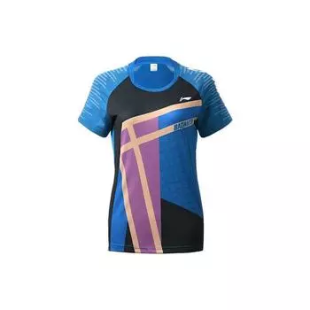 Футболка Li Ning Badminton Series с полосатым логотипом и буквенным декором, влагоотводящая, быстросохнущая, для тренировок и соревнований, с коротким рукавом, женские топы AAYR190-4 M