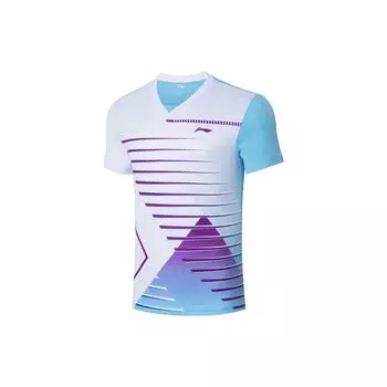 Футболка Li Ning Badminton Series с полосатым логотипом и V-образным вырезом, коротким рукавом, мужская, белая AAYS073-3 L