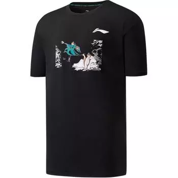 Футболка Li Ning Badminton Series с принтом логотипа и круглым вырезом, удобная, универсальная, дышащая, с коротким рукавом, мужская, черная, AHSU893-1 S