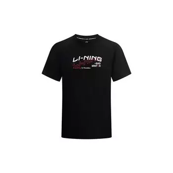 Футболка Li Ning Badminton Series с принтом логотипа и буквами, дышащая, быстросохнущая, с коротким рукавом, обычная, унисекс, топы, черный цвет AHST357-3 M