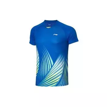 Футболка Li Ning Badminton Series Training Quick-Dry Competition с коротким рукавом для мужчин, кристально-голубая AAYQ067-1 XL
