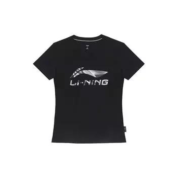 Футболка Li Ning Big Logo Breathable Cultural Fitted Direct-Cut с коротким рукавом для женщин, топы, черный цвет AHSS774-1 M