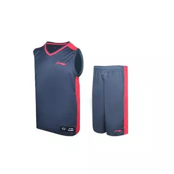 Футболка Li-Ning Campus Series с круглым вырезом для командных соревнований, тренировочная футболка, широкие шорты, баскетбольный костюм, мужская спортивная одежда, серо-голубой YATT117-2 L