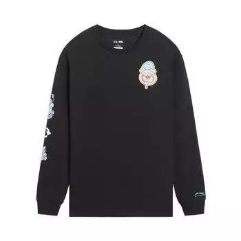Футболка Li Ning Cartoon Fun Print Casual с круглым вырезом и длинным рукавом, с заниженной линией плеч, мужские топы, черный цвет AHSS275-2 L