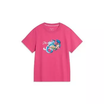 Футболка Li Ning Casual с круглым вырезом и коротким рукавом с рисунком из мультфильма, женские топы, ярко-розового цвета ATST808-5 S