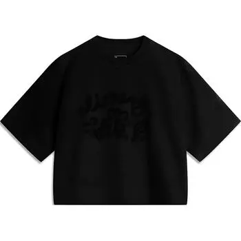 Футболка Li Ning Chinese Culture Series с круглым вырезом, удобная, дышащая, свободная, с коротким рукавом, женские топы, черный цвет AHSU312-2 S