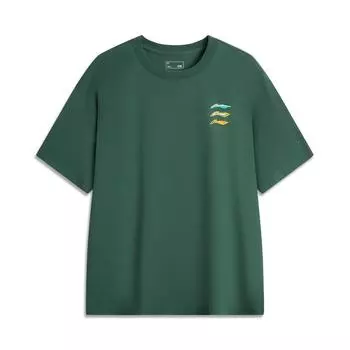 Футболка Li Ning Cooling Tea T Loose Moisturizing с круглым вырезом и коротким рукавом, мужская, кленово-зеленая, AHSU709-7 S