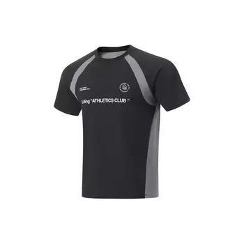 Футболка Li Ning Cooling Tea T Quick Dry Color Block Casual Sports с круглым вырезом и коротким рукавом для мужчин, черные, серо-теневые ATSU639-1 XL
