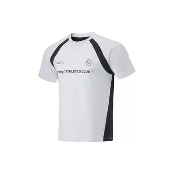 Футболка Li Ning Cooling Tea T Quick Dry Color Block Casual Sports с круглым вырезом и коротким рукавом, мужские топы Stone-Grey Black ATSU639-3 3XL